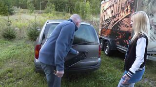 Beautiful blonde does blowjob in the car and gets fucked at home