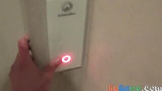 Public Elevator Threesome with Facial and Handjob!