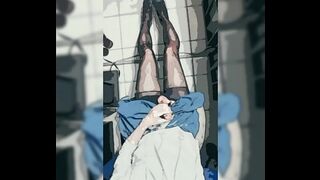 Cosplay short skirt black stockings masturbation