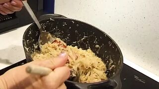 Fat French whore roughly fucked in the bathroom