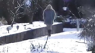 Naked Blonde Girl Outdoors on a Snowy Day