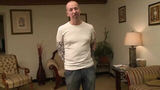 Young blonde babe receives a large prick in her bald pussy