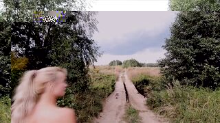 Risky Public Walk - Naked on a Broken Bridge