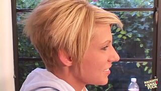 Hot Blonde Amber Shows off Her Deepthroating Skills and Takes It in the Ass