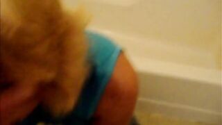 Blonde Granny Blowjob in a Bathroom