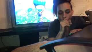 FORTNITE PLAYER GETS BLOWJOB FROM HOT BRUNETTE IN BDSM SESSION