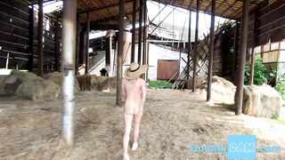 Blonde Babe's Public BDSM Solo in a Hayloft