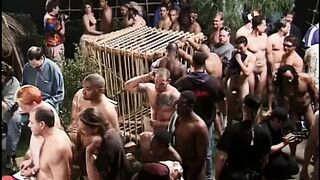 Busty black whore gets her pussy banged hard by many dicks