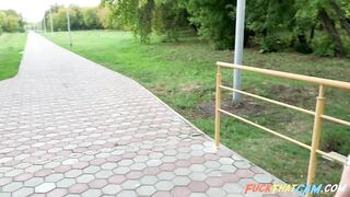 Big-Titted Babe Masturbates with Anal Plug and Vibrator in Public Park!