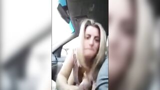 Blonde Amateur Babe Gives Blowjob and Swallows Cum in a Car