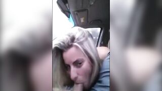 Blonde Amateur Babe Gives Blowjob and Swallows Cum in a Car
