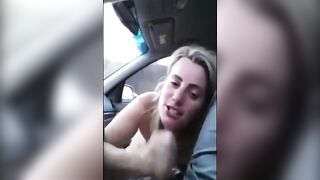 Blonde Amateur Babe Gives Blowjob and Swallows Cum in a Car