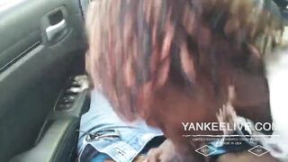 Black Amateur Couple's Car Blowjob