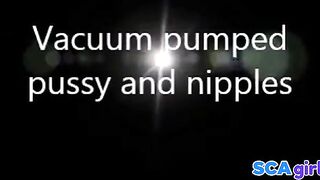 Pumpade fitta och bröstvårtor i BDSM POV -video