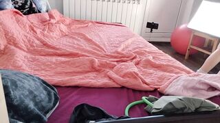 Amateur MILF does naked yoga, hairy pussy, big ass, big tits.