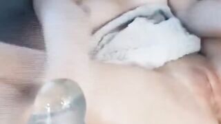 Blonde Girl Vibrates Her Wet Shaved Pussy to Orgasm on Webcam
